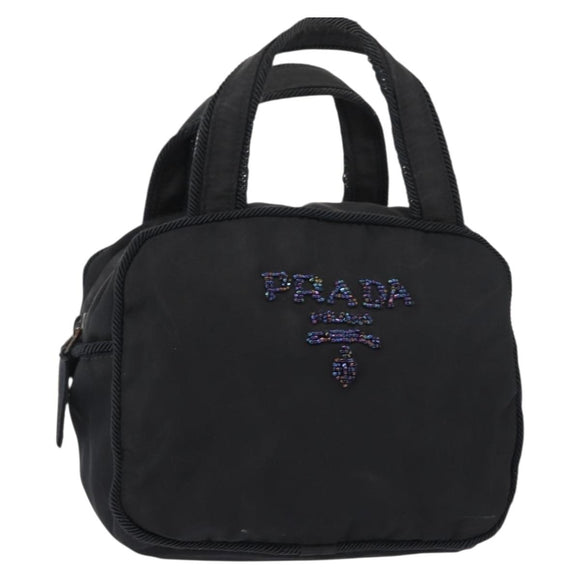 PRADA Beads Tote Bag Nylon Black Silver Auth bs30073