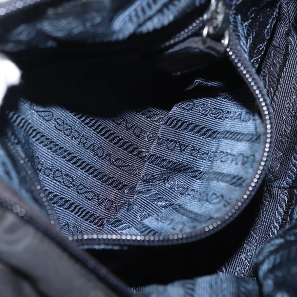 PRADA Beads Tote Bag Nylon Black Silver Auth bs30073