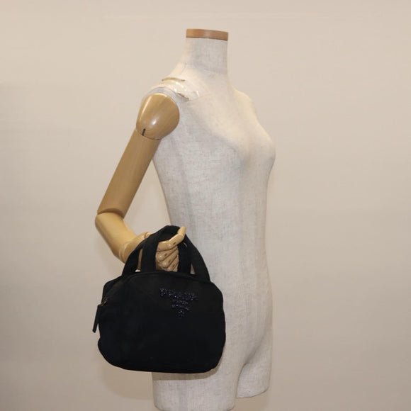 PRADA Beads Tote Bag Nylon Black Silver Auth bs30073