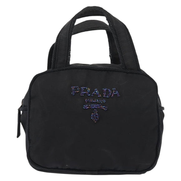 PRADA Beads Tote Bag Nylon Black Silver Auth bs30073
