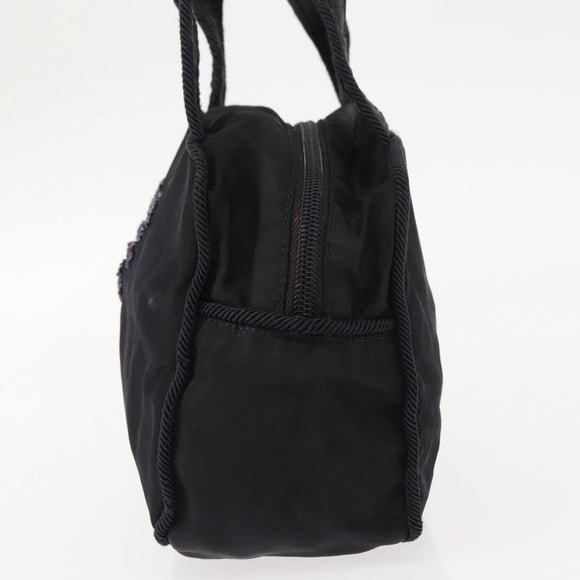 PRADA Beads Tote Bag Nylon Black Silver Auth bs30073