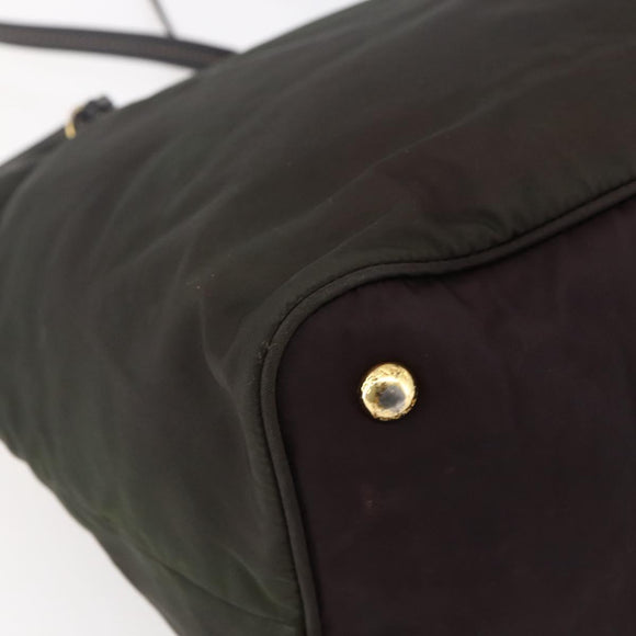 PRADA Tote Bag Nylon Khaki Gold Auth bs30074