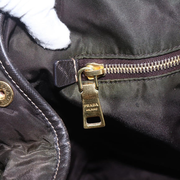 PRADA Tote Bag Nylon Khaki Gold Auth bs30074