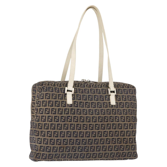 FENDI Zucchino Canvas Tote Bag Navy Gold Auth bs30080