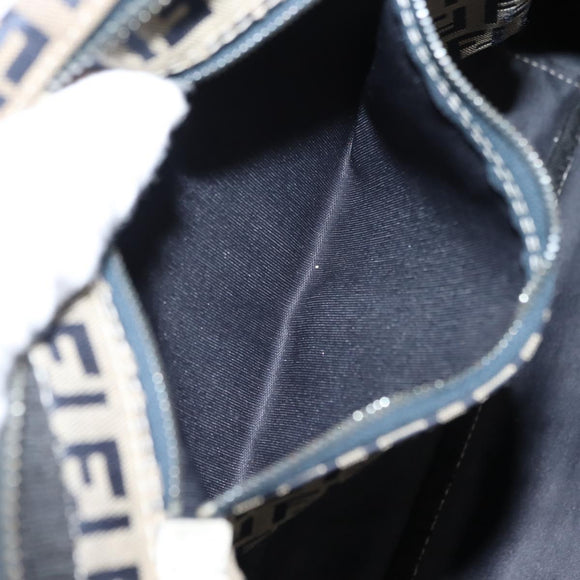 FENDI Zucchino Canvas Tote Bag Navy Gold Auth bs30080