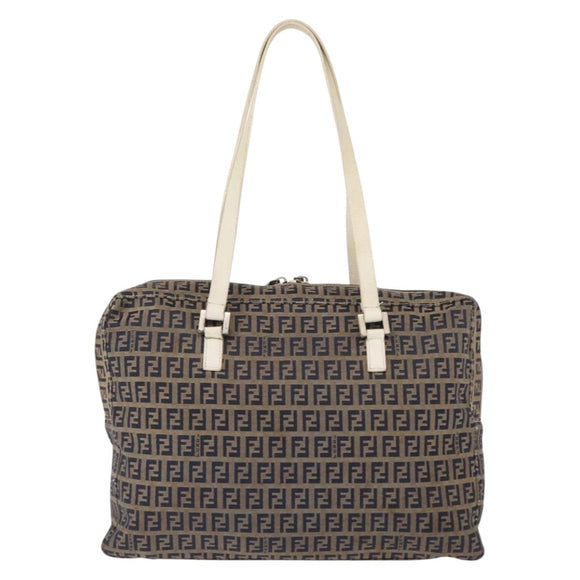 FENDI Zucchino Canvas Tote Bag Navy Gold Auth bs30080