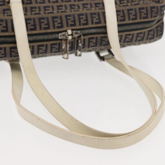 FENDI Zucchino Canvas Tote Bag Navy Gold Auth bs30080
