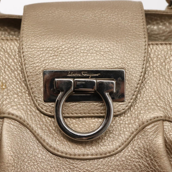 Salvatore Ferragamo Gancini Marissa Tote Bag Leather Beige Silver Auth bs30081