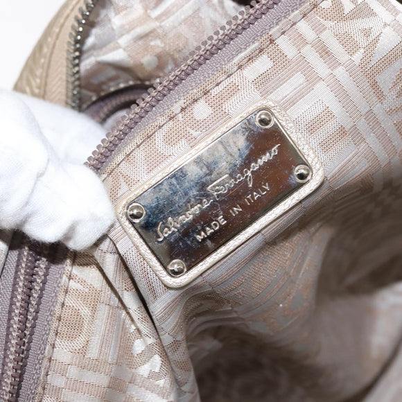 Salvatore Ferragamo Gancini Marissa Tote Bag Leather Beige Silver Auth bs30081