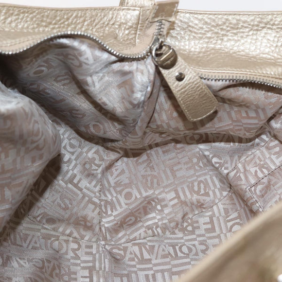 Salvatore Ferragamo Gancini Marissa Tote Bag Leather Beige Silver Auth bs30081