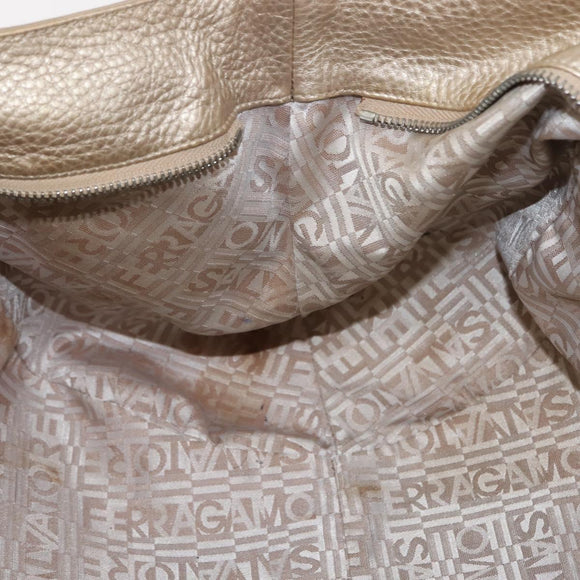 Salvatore Ferragamo Gancini Marissa Tote Bag Leather Beige Silver Auth bs30081