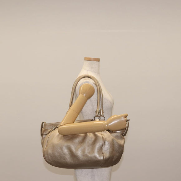 Salvatore Ferragamo Gancini Marissa Tote Bag Leather Beige Silver Auth bs30081