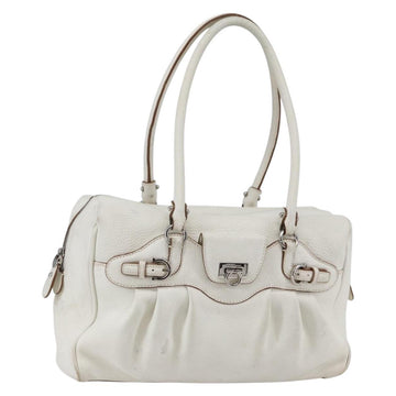 Salvatore Ferragamo Gancini Marissa Tote Bag Leather White Silver Auth bs30082