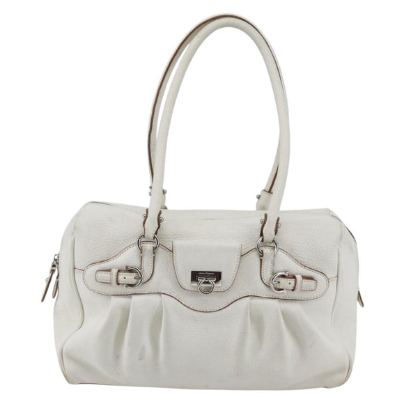 Salvatore Ferragamo Gancini Marissa Tote Bag Leather White Silver Auth bs30082