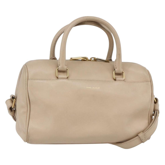 SAINT LAURENT Mini Boston Bag Leather 2way Beige Gold Auth bs30083