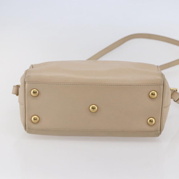 SAINT LAURENT Mini Boston Bag Leather 2way Beige Gold Auth bs30083