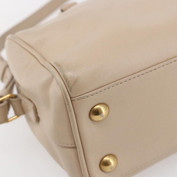 SAINT LAURENT Mini Boston Bag Leather 2way Beige Gold Auth bs30083