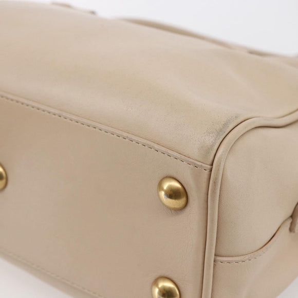 SAINT LAURENT Mini Boston Bag Leather 2way Beige Gold Auth bs30083