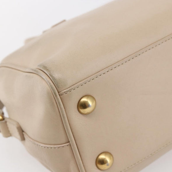 SAINT LAURENT Mini Boston Bag Leather 2way Beige Gold Auth bs30083
