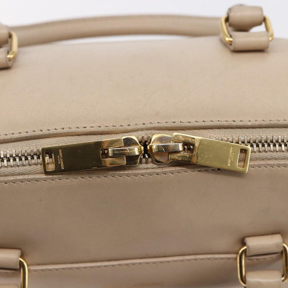 SAINT LAURENT Mini Boston Bag Leather 2way Beige Gold Auth bs30083