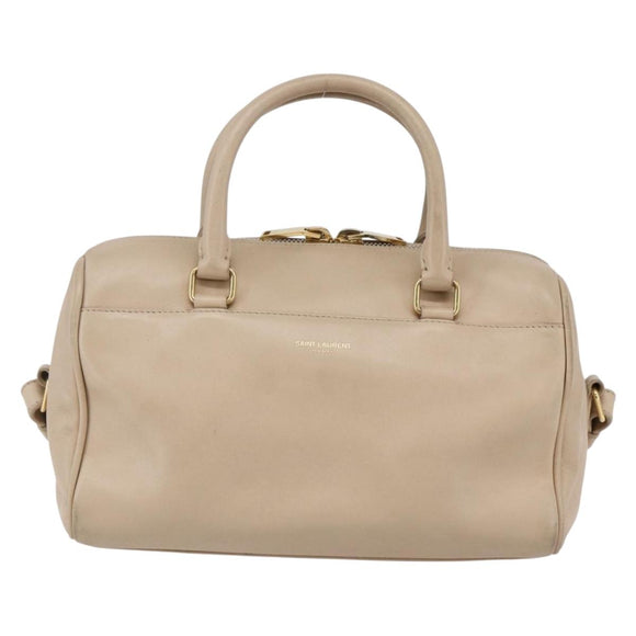 SAINT LAURENT Mini Boston Bag Leather 2way Beige Gold Auth bs30083