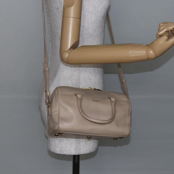 SAINT LAURENT Mini Boston Bag Leather 2way Beige Gold Auth bs30083