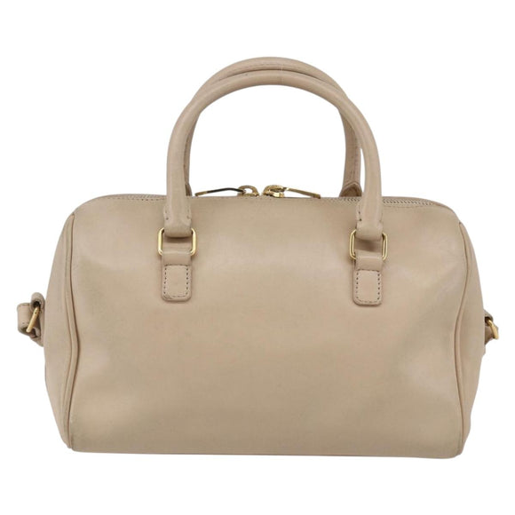 SAINT LAURENT Mini Boston Bag Leather 2way Beige Gold Auth bs30083