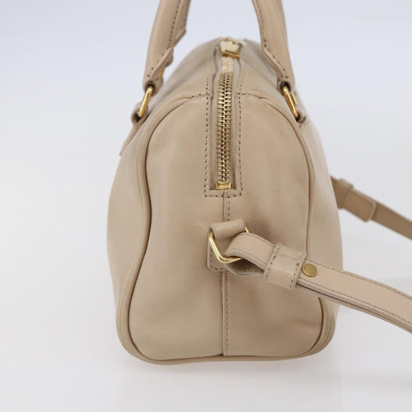 SAINT LAURENT Mini Boston Bag Leather 2way Beige Gold Auth bs30083