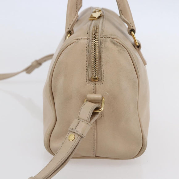 SAINT LAURENT Mini Boston Bag Leather 2way Beige Gold Auth bs30083