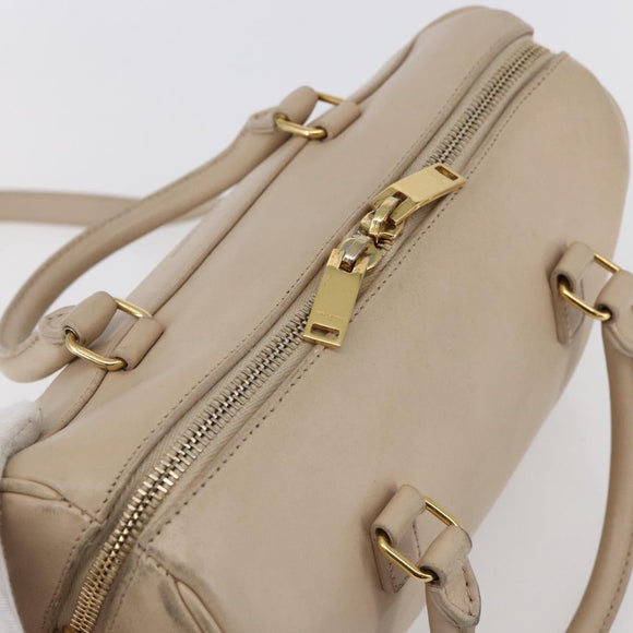 SAINT LAURENT Mini Boston Bag Leather 2way Beige Gold Auth bs30083