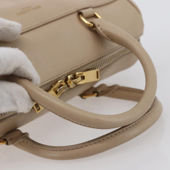 SAINT LAURENT Mini Boston Bag Leather 2way Beige Gold Auth bs30083