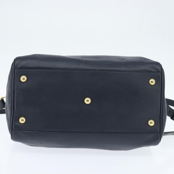 SAINT LAURENT Mini Boston Bag Leather 2way Navy Gold Auth bs30084