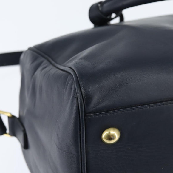 SAINT LAURENT Mini Boston Bag Leather 2way Navy Gold Auth bs30084