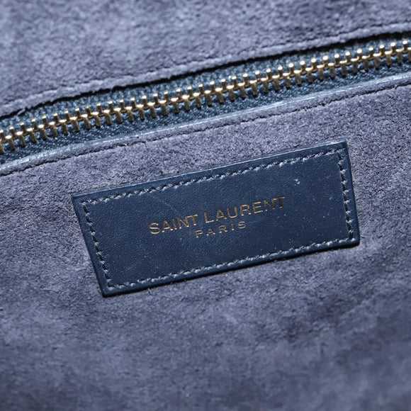 SAINT LAURENT Mini Boston Bag Leather 2way Navy Gold Auth bs30084