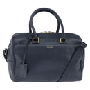 SAINT LAURENT Mini Boston Bag Leather 2way Navy Gold Auth bs30084-1