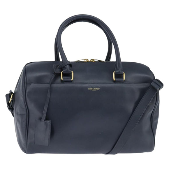 SAINT LAURENT Mini Boston Bag Leather 2way Navy Gold Auth bs30084