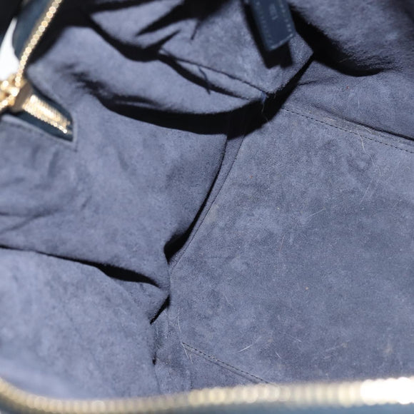 SAINT LAURENT Mini Boston Bag Leather 2way Navy Gold Auth bs30084