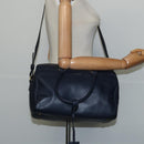 SAINT LAURENT Mini Boston Bag Leather 2way Navy Gold Auth bs30084-24