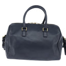 SAINT LAURENT Mini Boston Bag Leather 2way Navy Gold Auth bs30084-2
