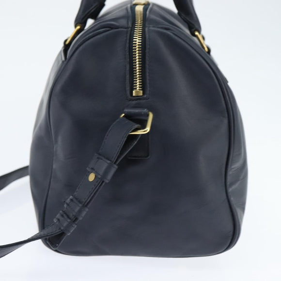 SAINT LAURENT Mini Boston Bag Leather 2way Navy Gold Auth bs30084