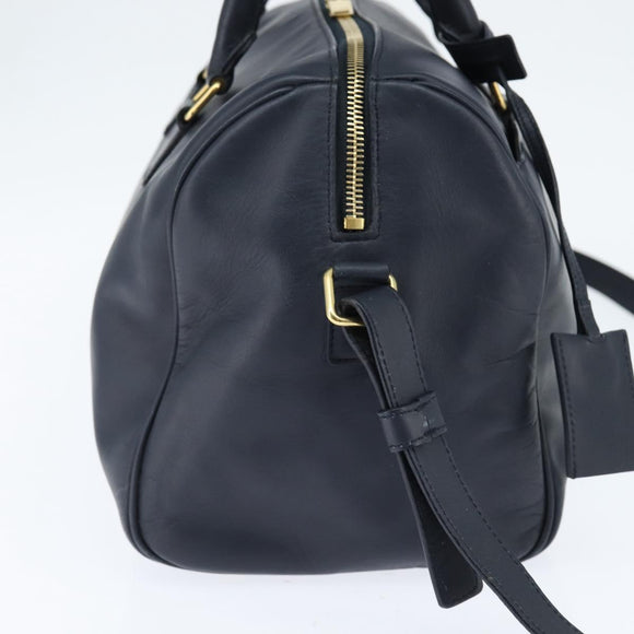 SAINT LAURENT Mini Boston Bag Leather 2way Navy Gold Auth bs30084