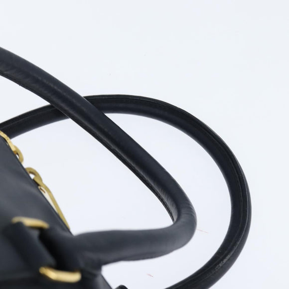 SAINT LAURENT Mini Boston Bag Leather 2way Navy Gold Auth bs30084