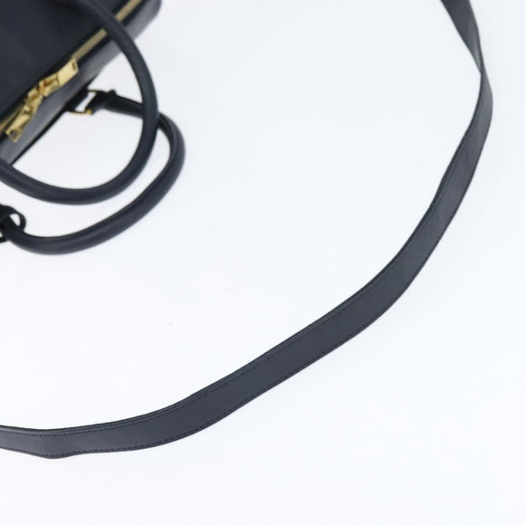 SAINT LAURENT Mini Boston Bag Leather 2way Navy Gold Auth bs30084