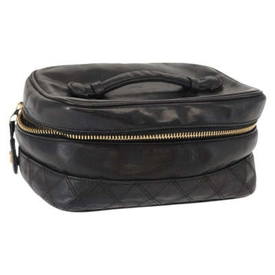 CHANEL Bicolore Vanity Cosmetic Pouch Lamb Skin Black Gold CC Auth bs30086