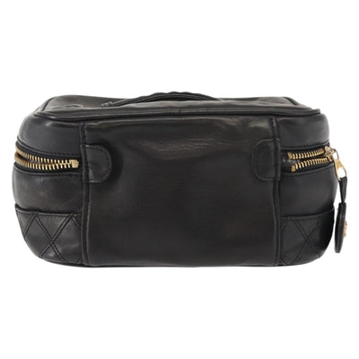 CHANEL Bicolore Vanity Cosmetic Pouch Lamb Skin Black Gold CC Auth bs30086 - 0