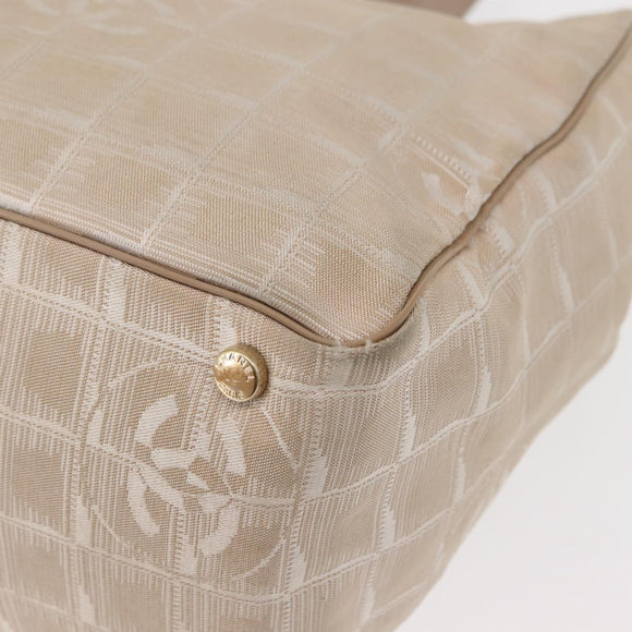 CHANEL New Travel Line Tote Bag Nylon Beige Gold CC Auth bs30087