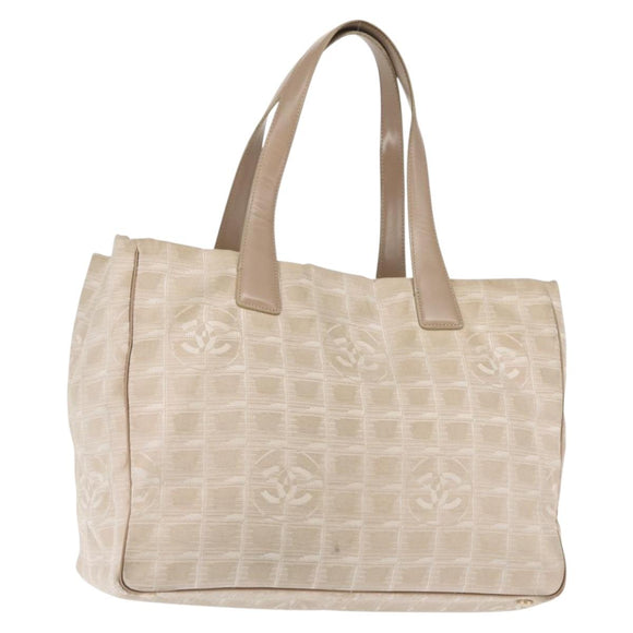 CHANEL New Travel Line Tote Bag Nylon Beige Gold CC Auth bs30087