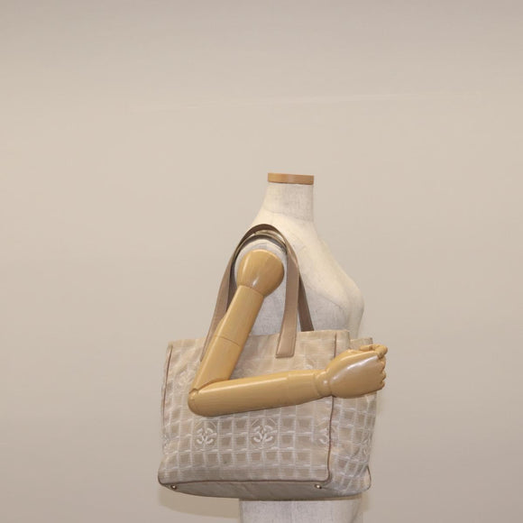 CHANEL New Travel Line Tote Bag Nylon Beige Gold CC Auth bs30087