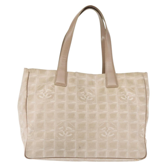 CHANEL New Travel Line Tote Bag Nylon Beige Gold CC Auth bs30087