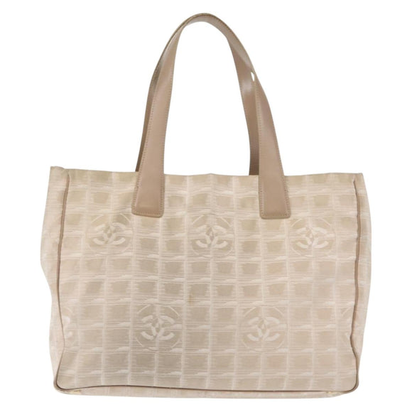 CHANEL New Travel Line Tote Bag Nylon Beige Gold CC Auth bs30087